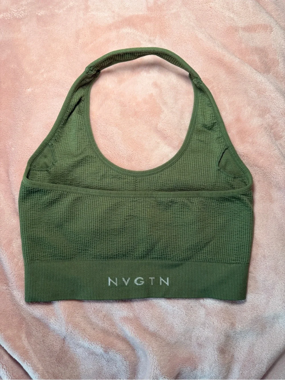 NVGTN Olive Green Ribbed Halter Sports Bra